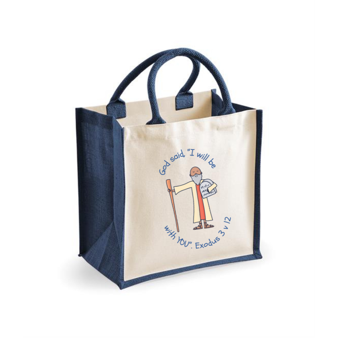 Navy Moses God will be with you Jute Bag