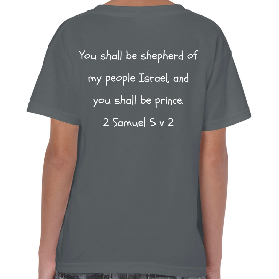 David Bible Hero Charcoal T Shirt Back - Shepherd of my people