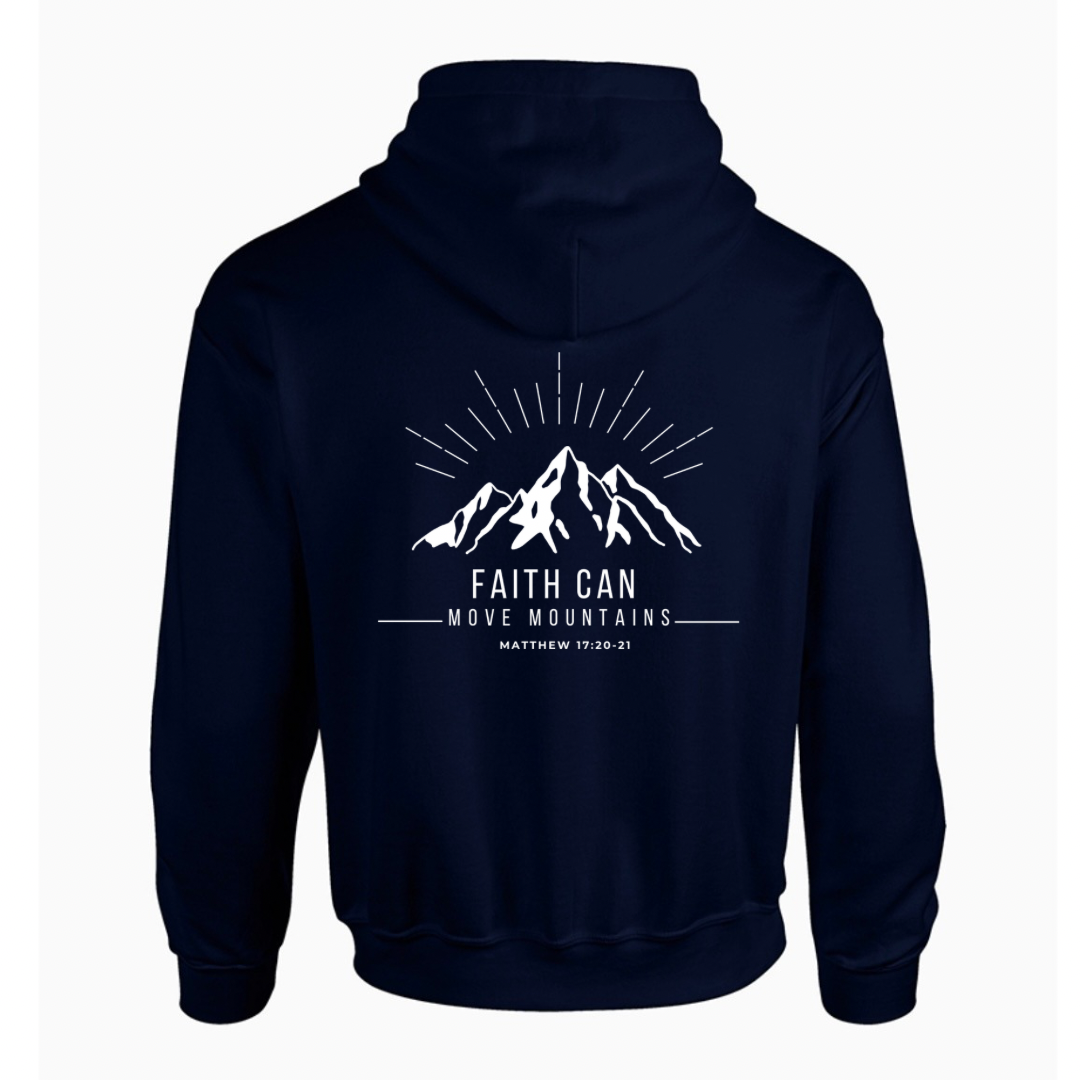 Faith Can Move Mountains Hoodie Navy Back