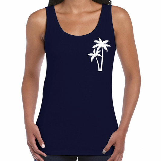 Ladies’ Christian Tank Top – The Righteous Shall Flourish Psalm 92:12, Palm Tree Sunset