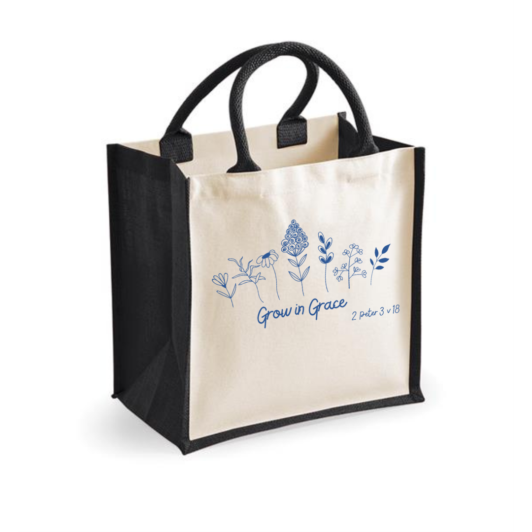 Black Grow in Grace Jute Bag