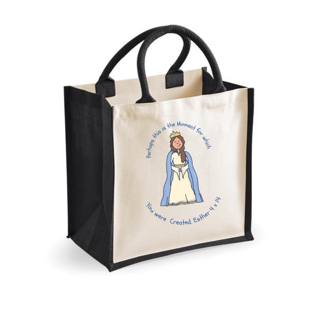 Black Esther Bible Heroes Jute Canvas Bag