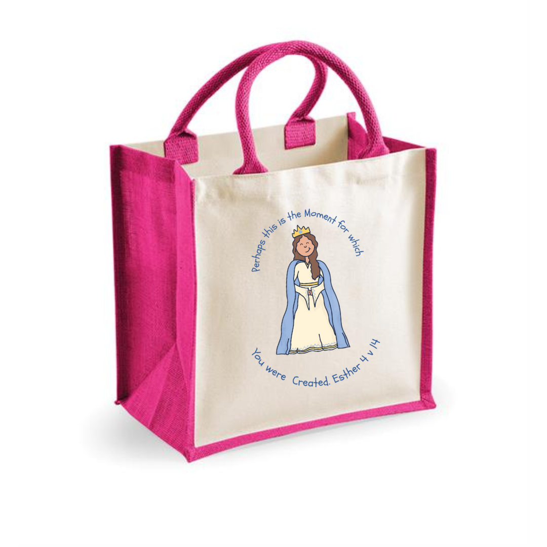 Pink Esther Bible Heroes Jute Canvas Bag