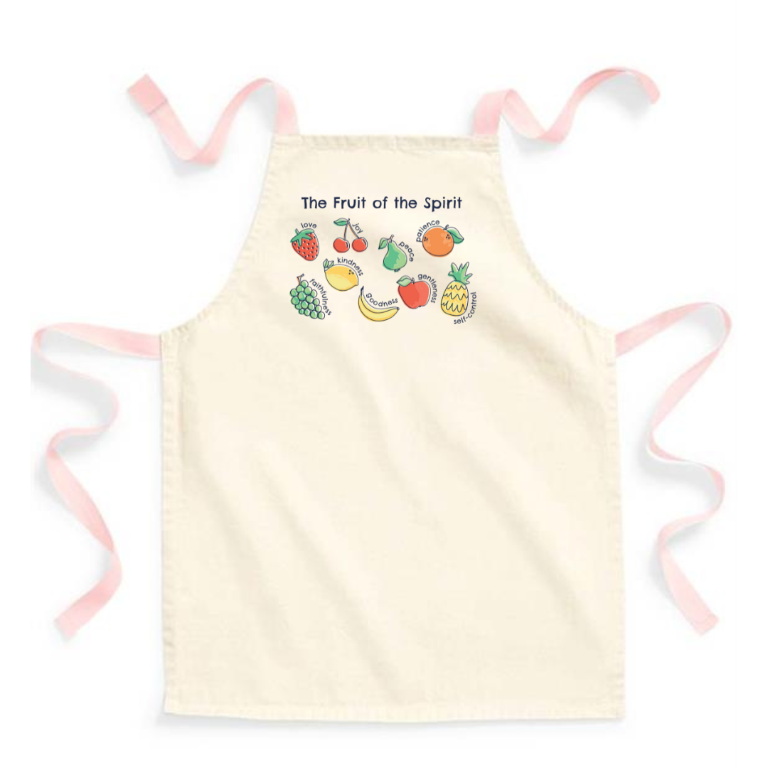 Pale Pink straps, canvas kids/ children's apron, fruits of the spirit