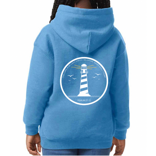 Lighthouse bible verse hoody Carolina Blue