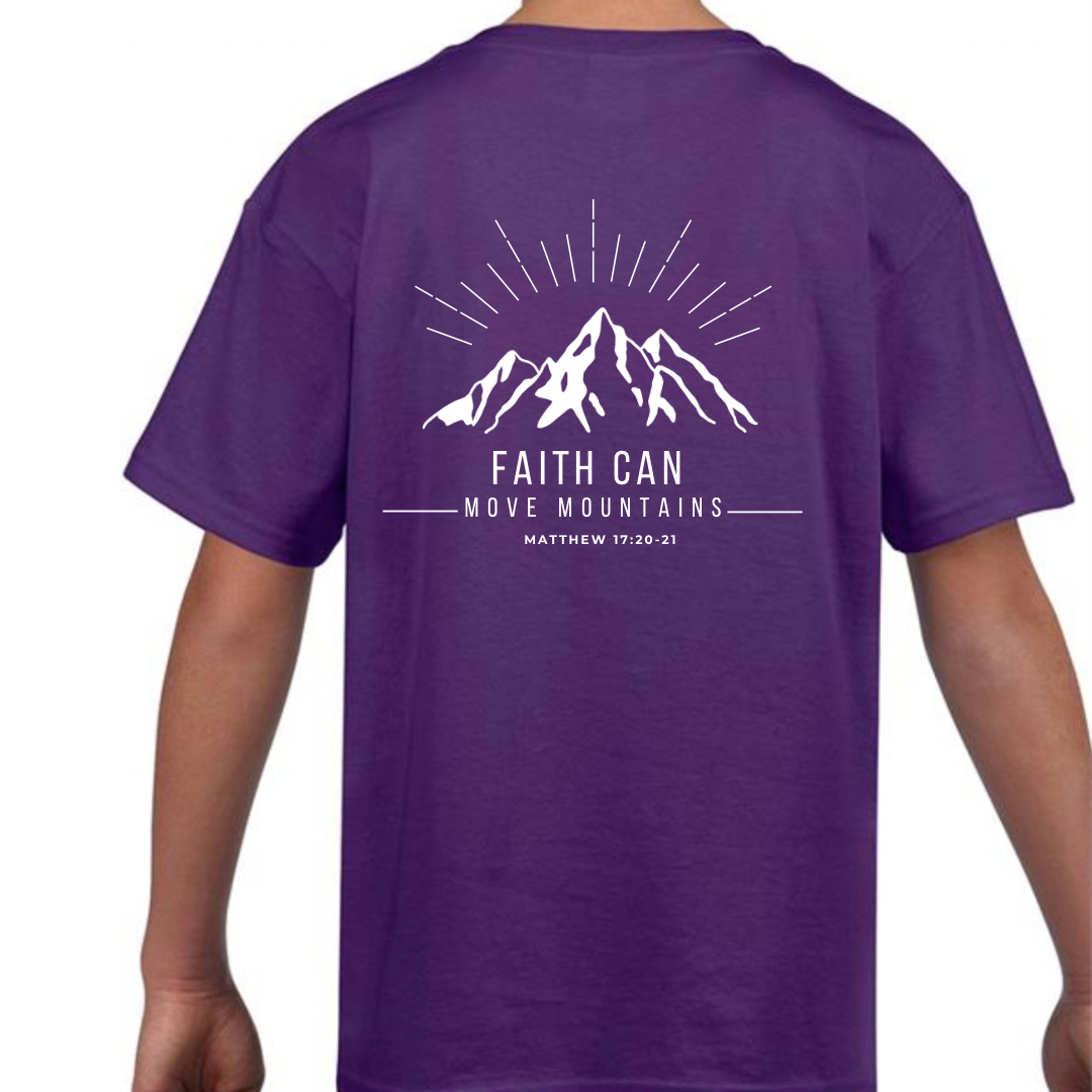 Purple Faith Can Move Mountains Child's T Shirt Back