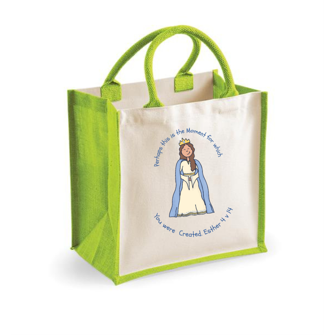 Green Esther Bible Heroes Jute Canvas Bag