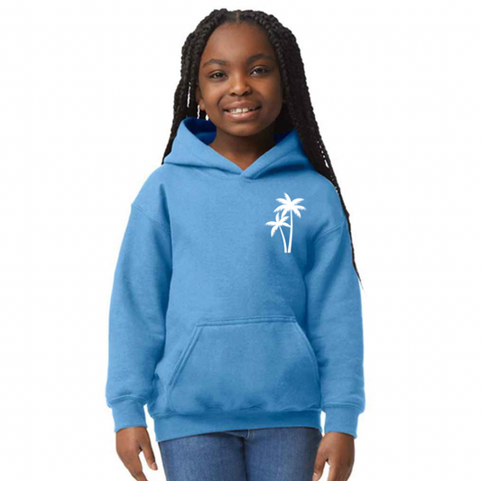 Children’s Christian Hoodie, The Righteous Shall Flourish Psalm 92:12, Palm Tree Sunset Design