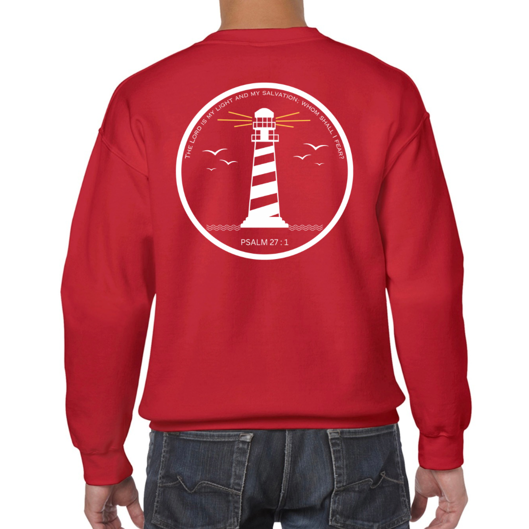 Lighthouse bible verse sweatshirt red