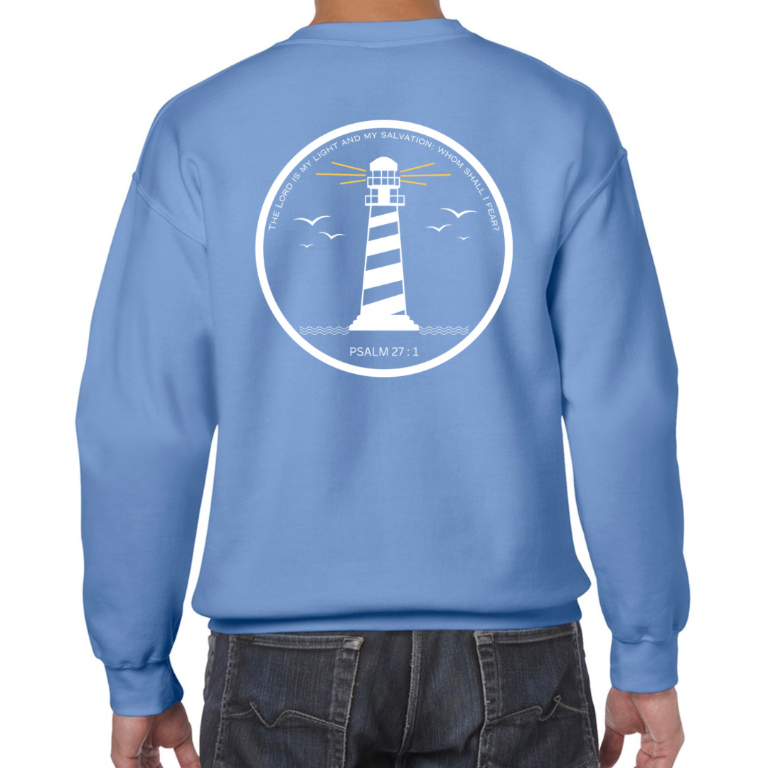 Lighthouse bible verse sweatshirt Sky Blue