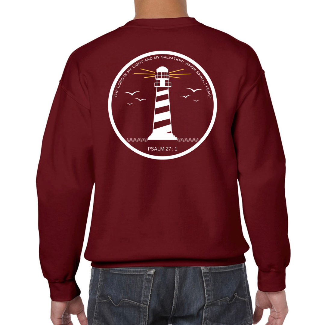 Lighthouse bible verse sweatshirt Garnat red