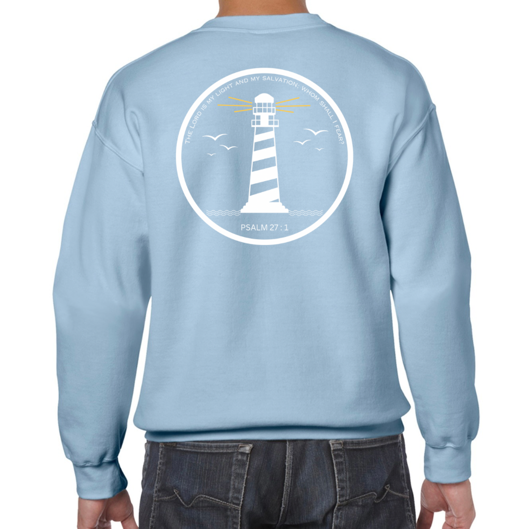 Lighthouse bible verse sweatshirt Sky blue