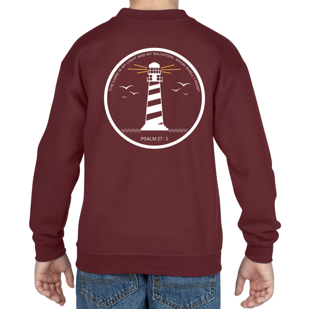 Lighthouse bible verse sweatshirt Garnat red