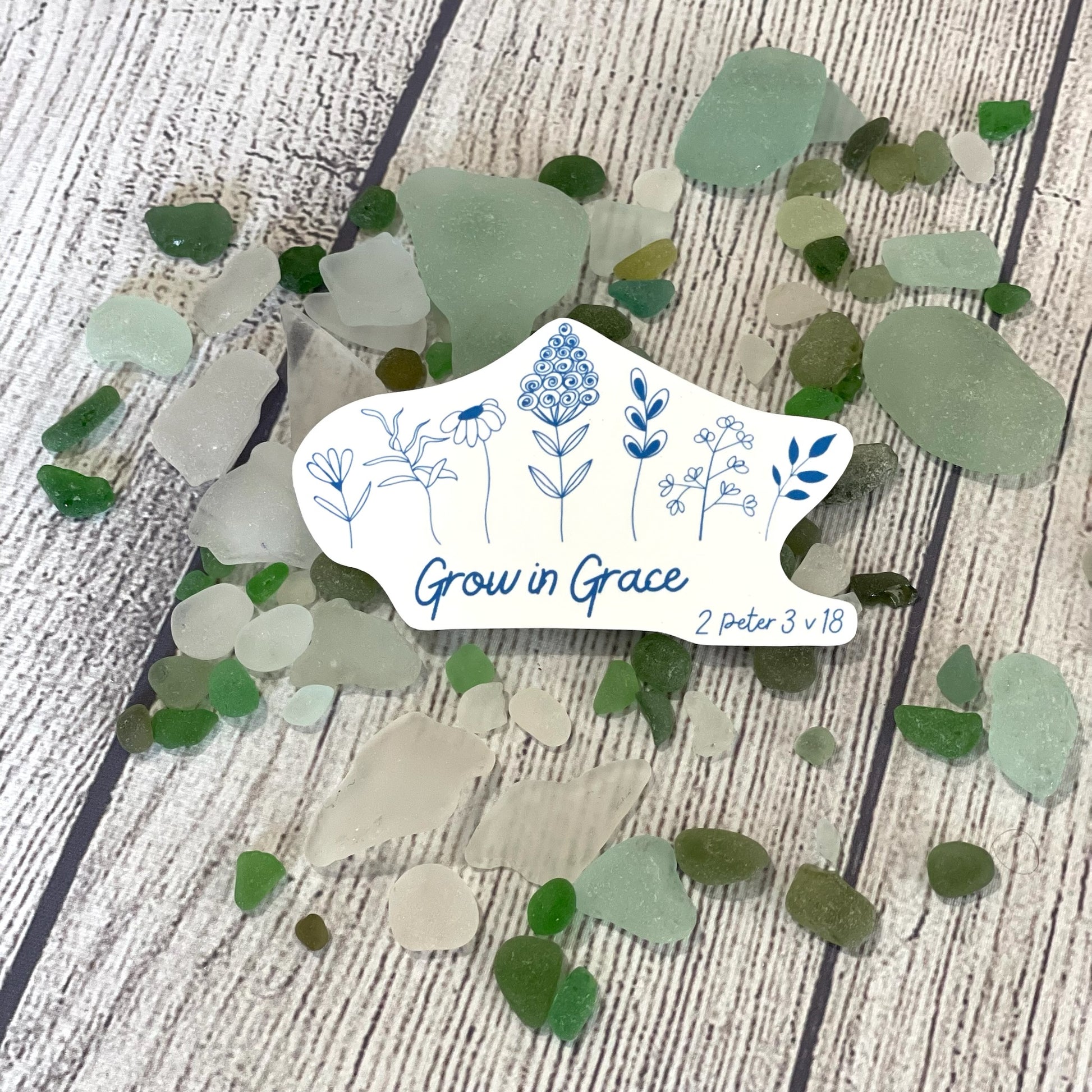 Grow in Grace Sticker - Blue Flowers