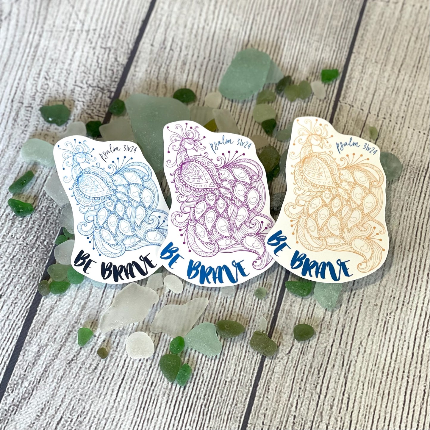 Be Brave Peacock Vinyl Stickers Bible Psalms