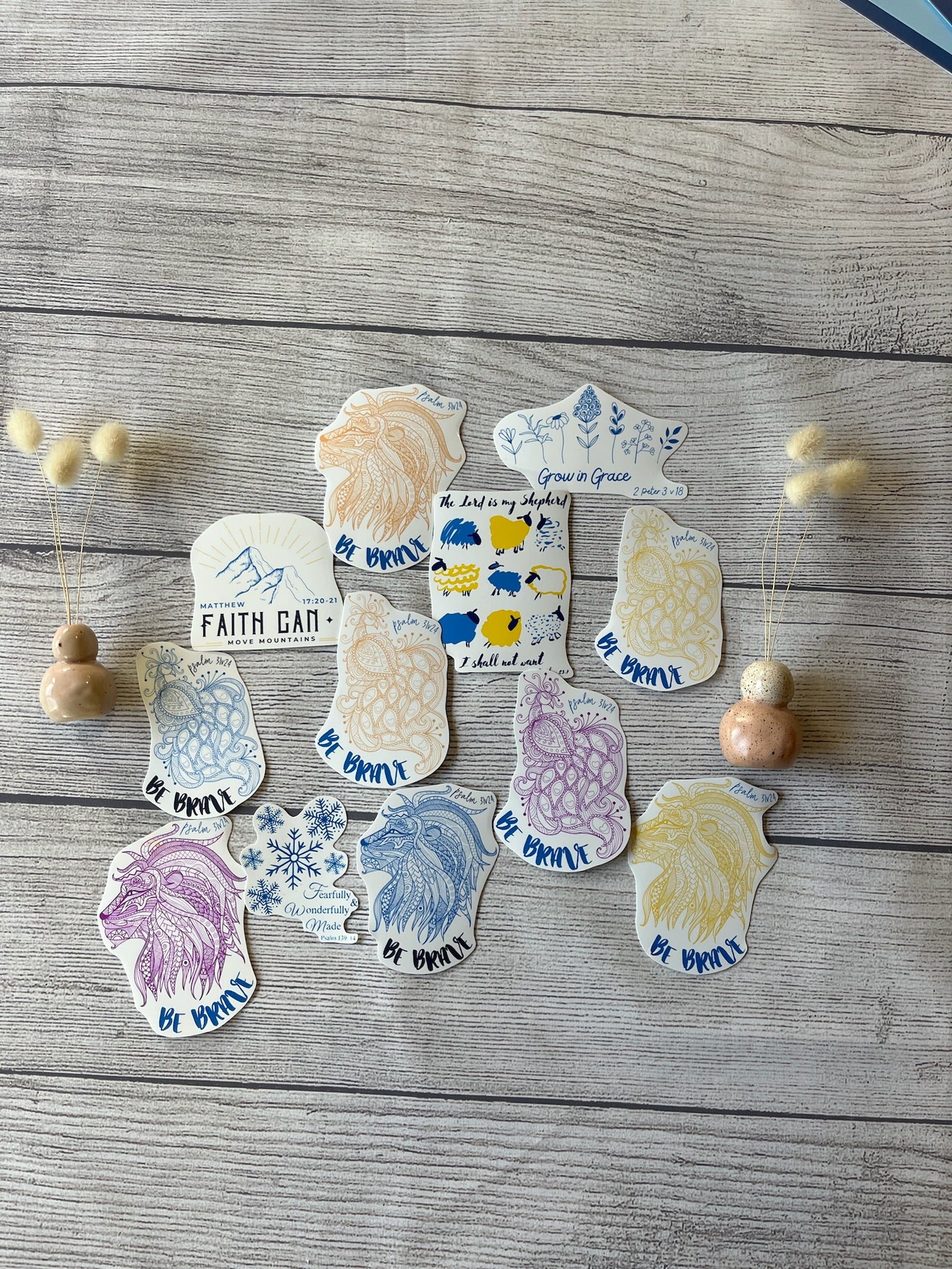 Be Brave, Grow in Grace, Faith Can Move Mountains, The Lord is my shepherd Stickers