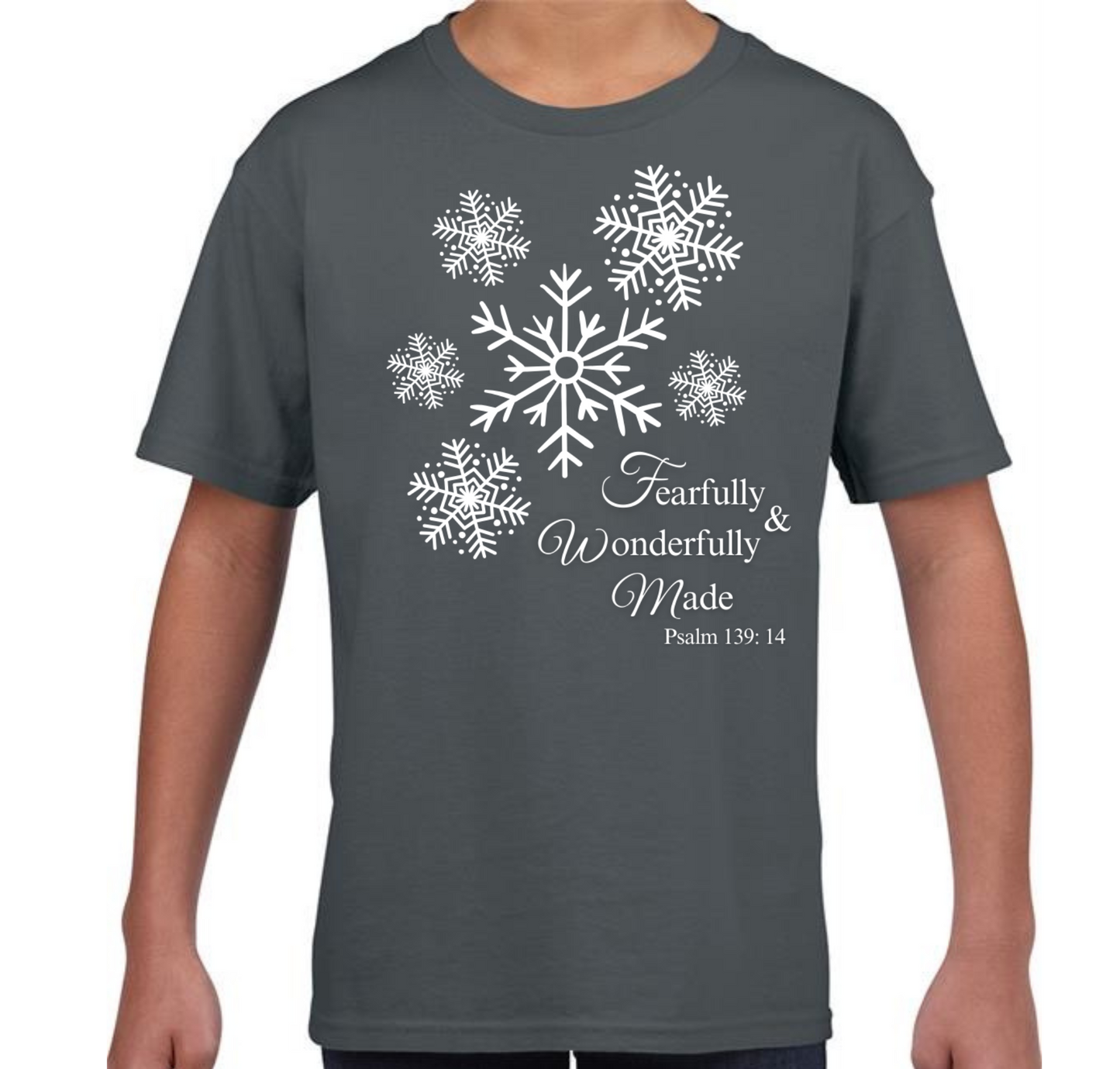 Bible Verse Tshirt - fearfully and wonderfully made charcoal grey