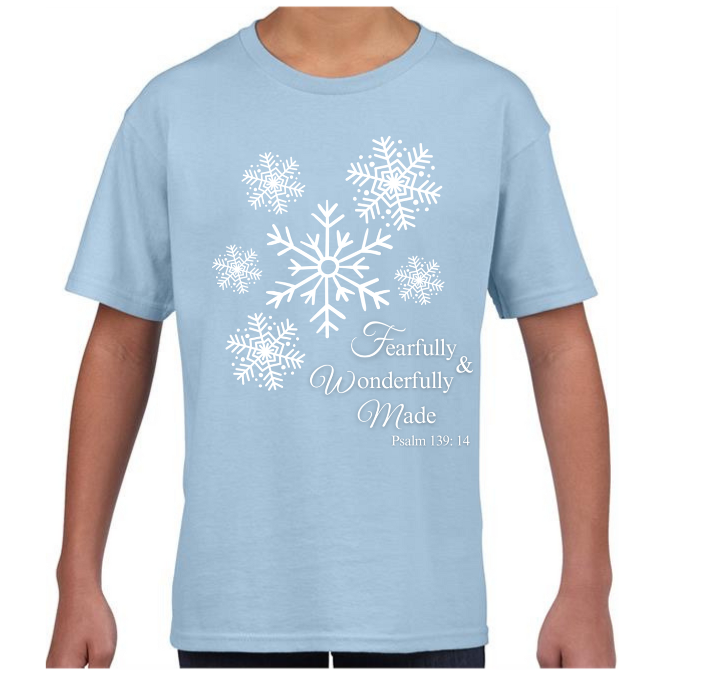 Bible Verse Tshirt - fearfully and wonderfully made light blue