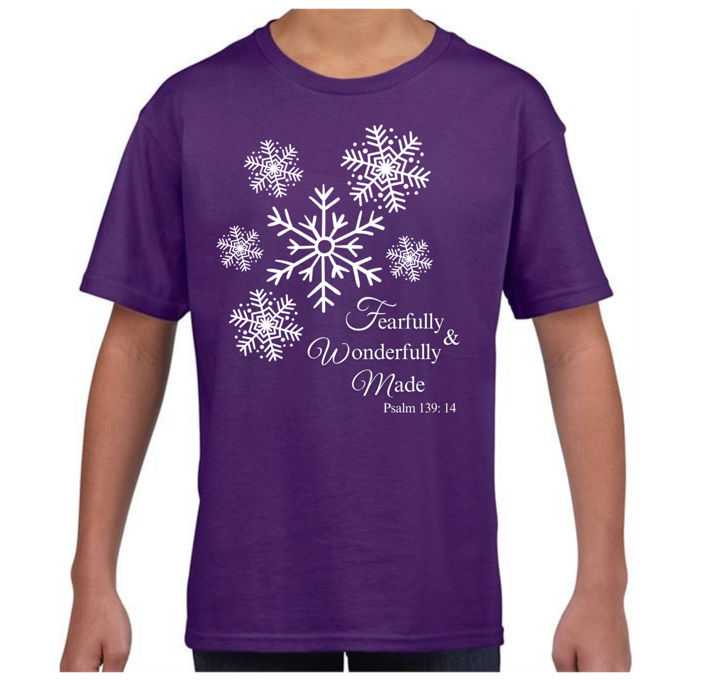 Bible Verse Tshirt - fearfully and wonderfully made purple