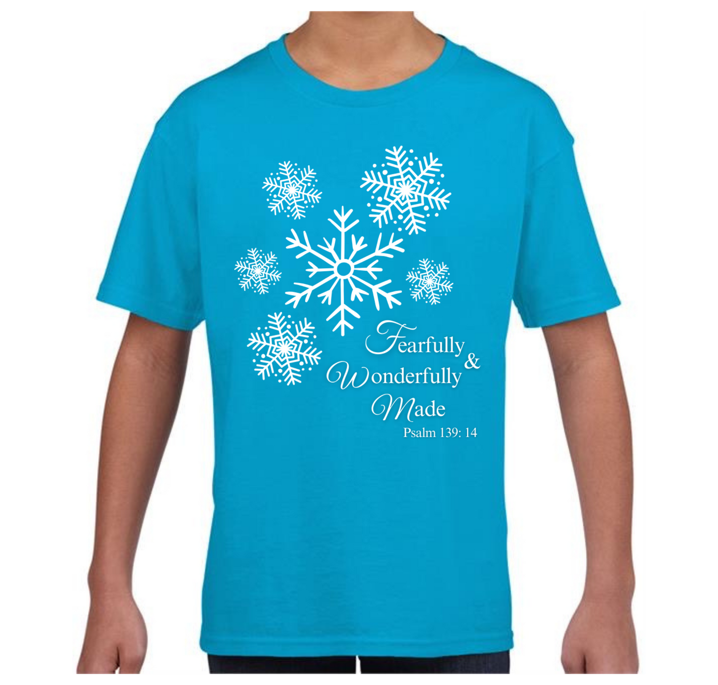 Bible Verse Tshirt - fearfully and wonderfully made sapphire blue