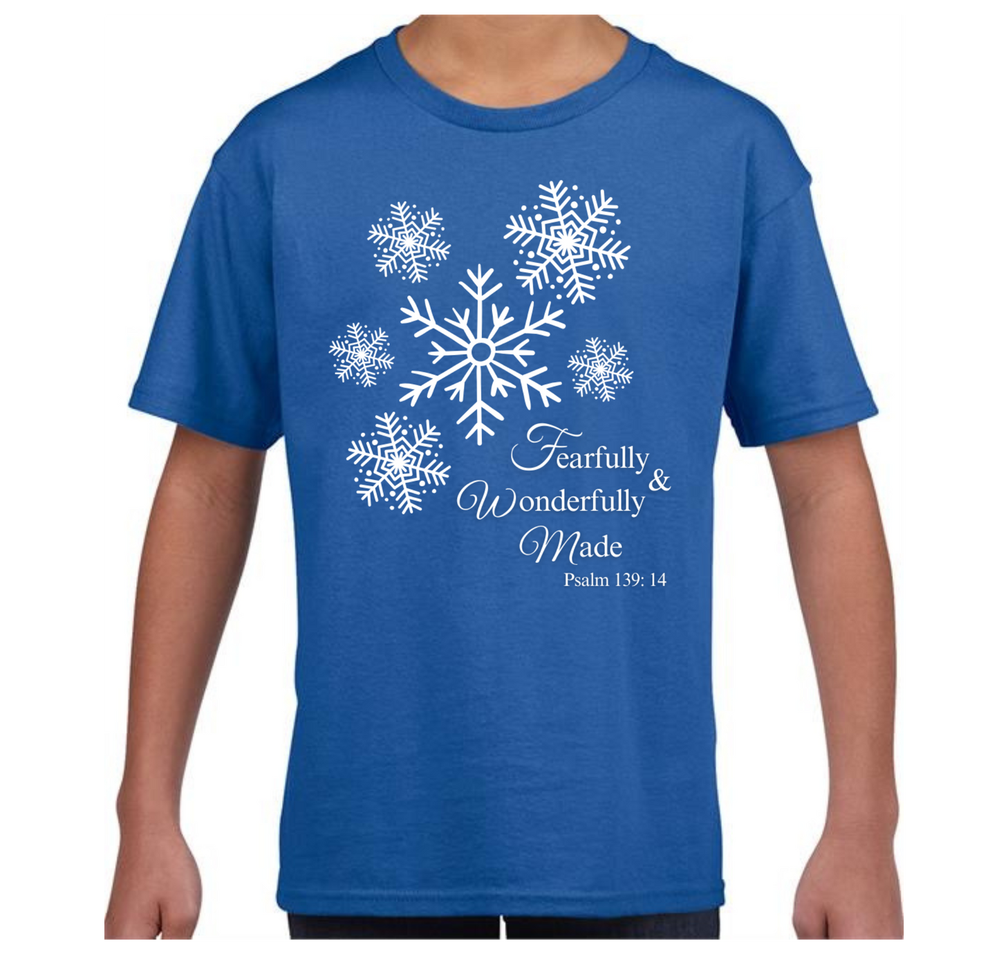 Bible Verse Tshirt - fearfully and wonderfully made royal blue