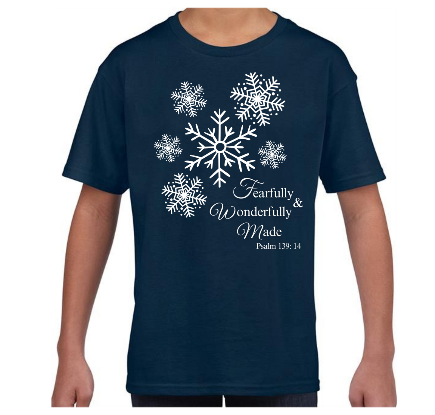 Bible Verse Tshirt - fearfully and wonderfully made navy blue